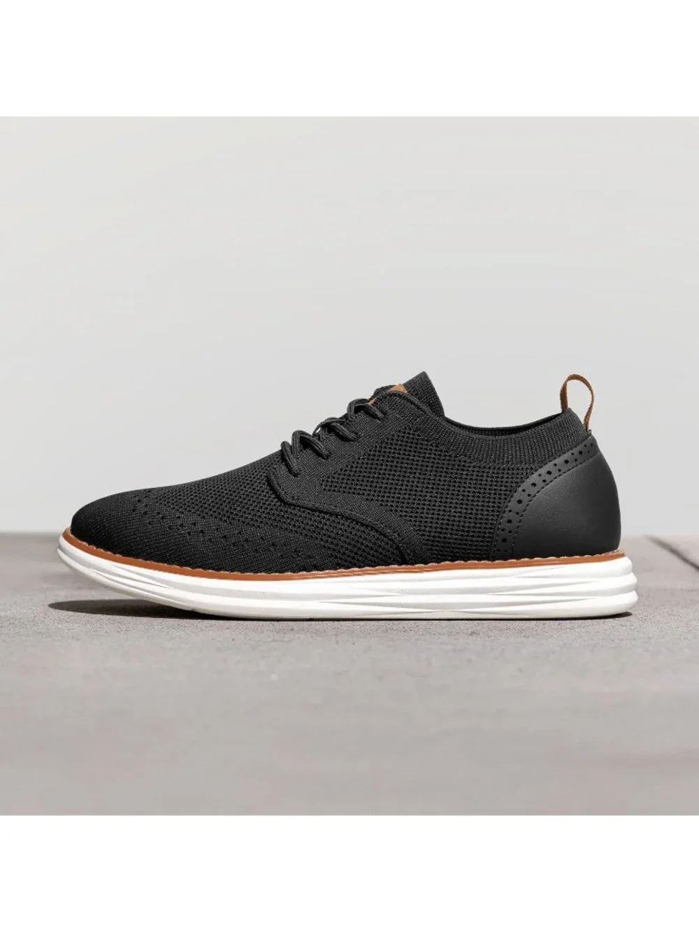 Men's Black White Knit Mesh Dress Sneakers Lace Up Casual Walking Oxford Shoes